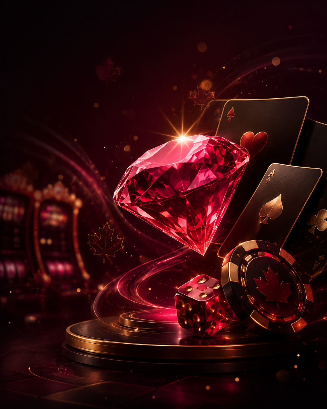 Ruby Fortune casino visual with ruby gemstone and playing cards